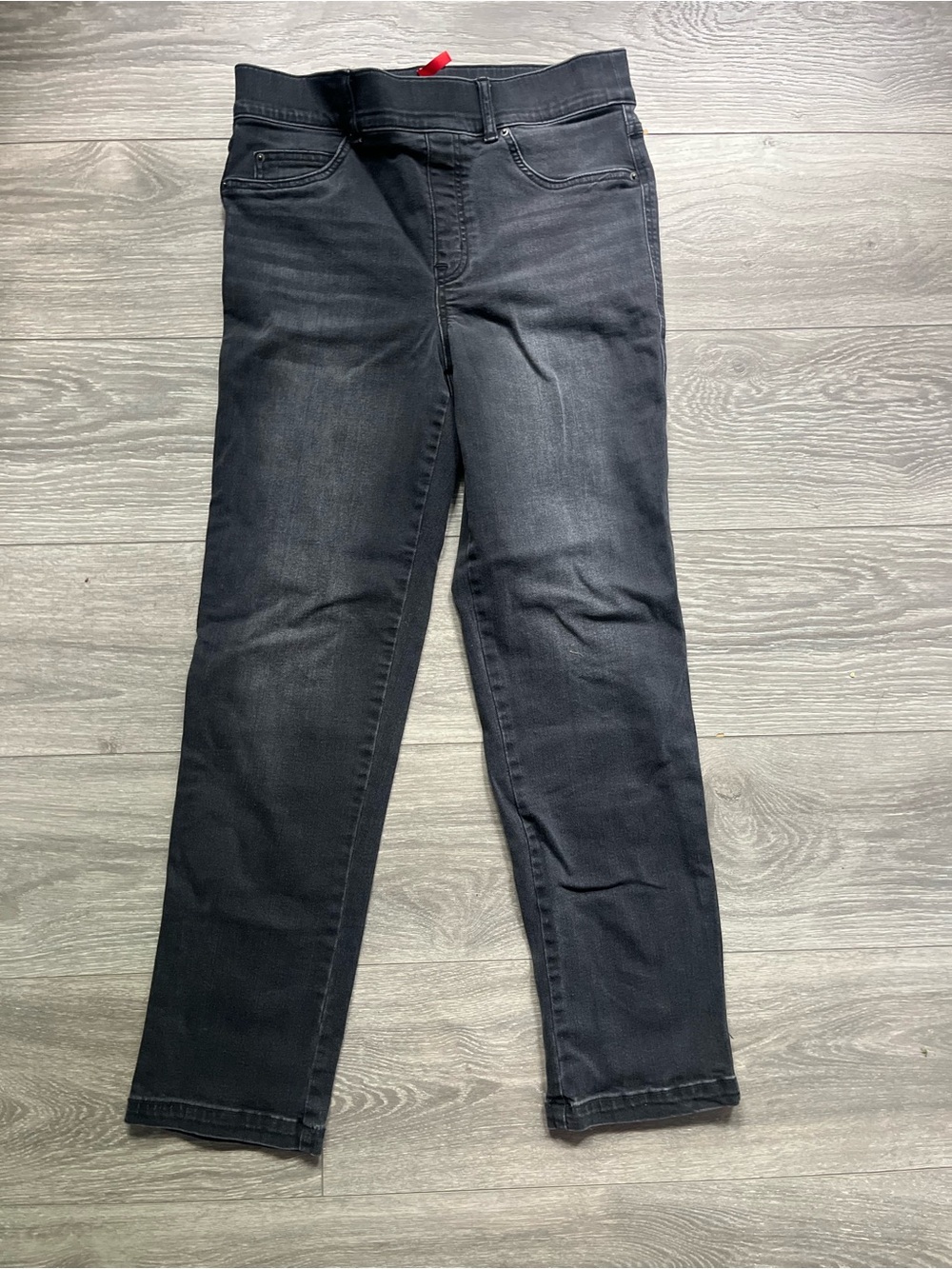 Spanx Black Cropped Straight Leg Pull On Faded Stretch Denim Jeans Size M Casual